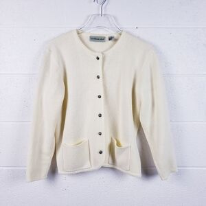 Vintage Northern Isles Knit Cardigan Sweater Metal Buttons Front Pockets Size L